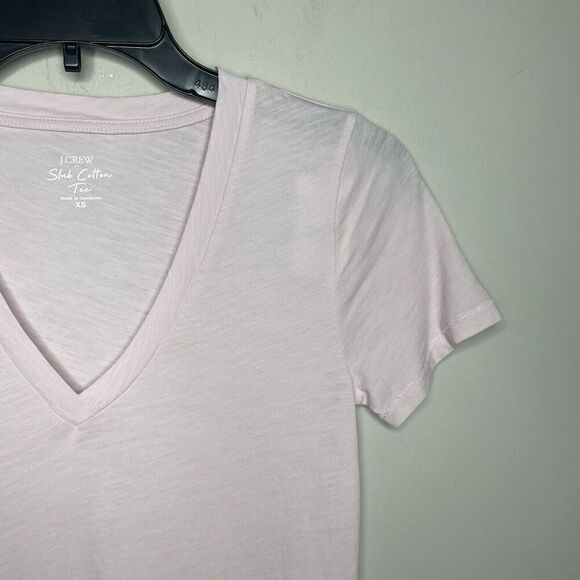 J.CREW Top Womens XS Pink Slub Cotton V-Neck Tee NEW Slim-Fit H5967 - Picture 4 of 14